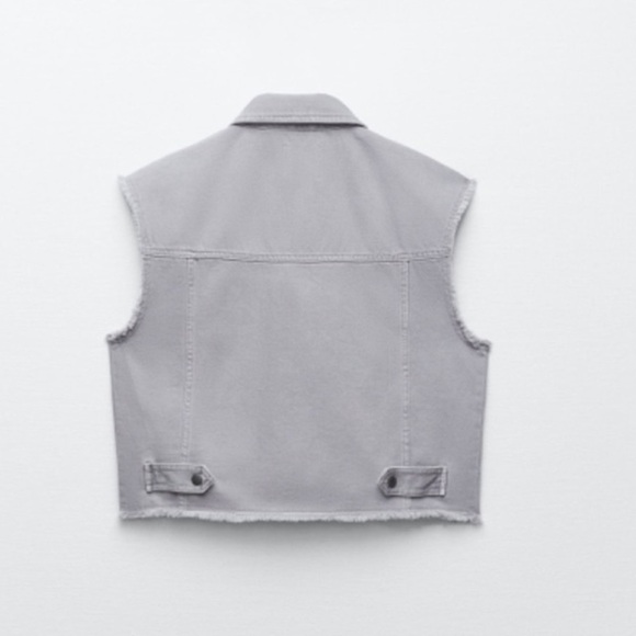 NWT ZARA Gray Cropped Oversized Denim Vest S - Picture 4 of 13